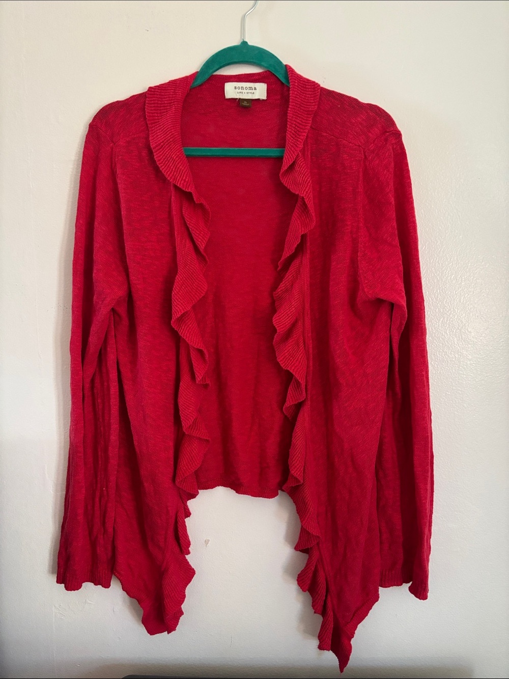 Sonoma Life + Style XL Dark Coral Ruffle Open Front Cardigan